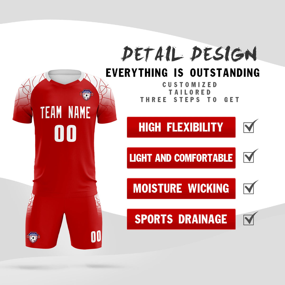 Custom Red Classic Football Training Kit Jersey For Adults/Kids