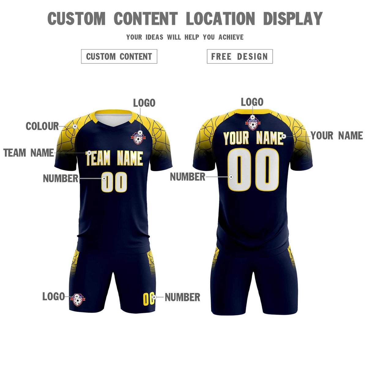 Custom Navy Classic Football Training Kit Jersey For Adults/Kids