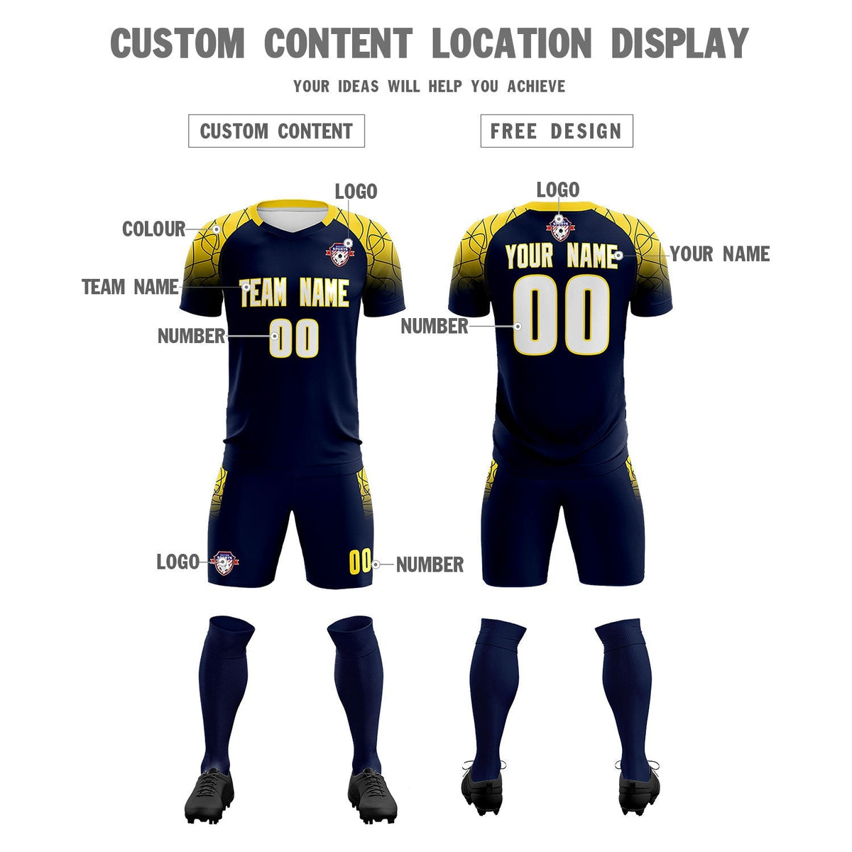 Custom Navy Classic Football Training Kit Jersey For Adults/Kids