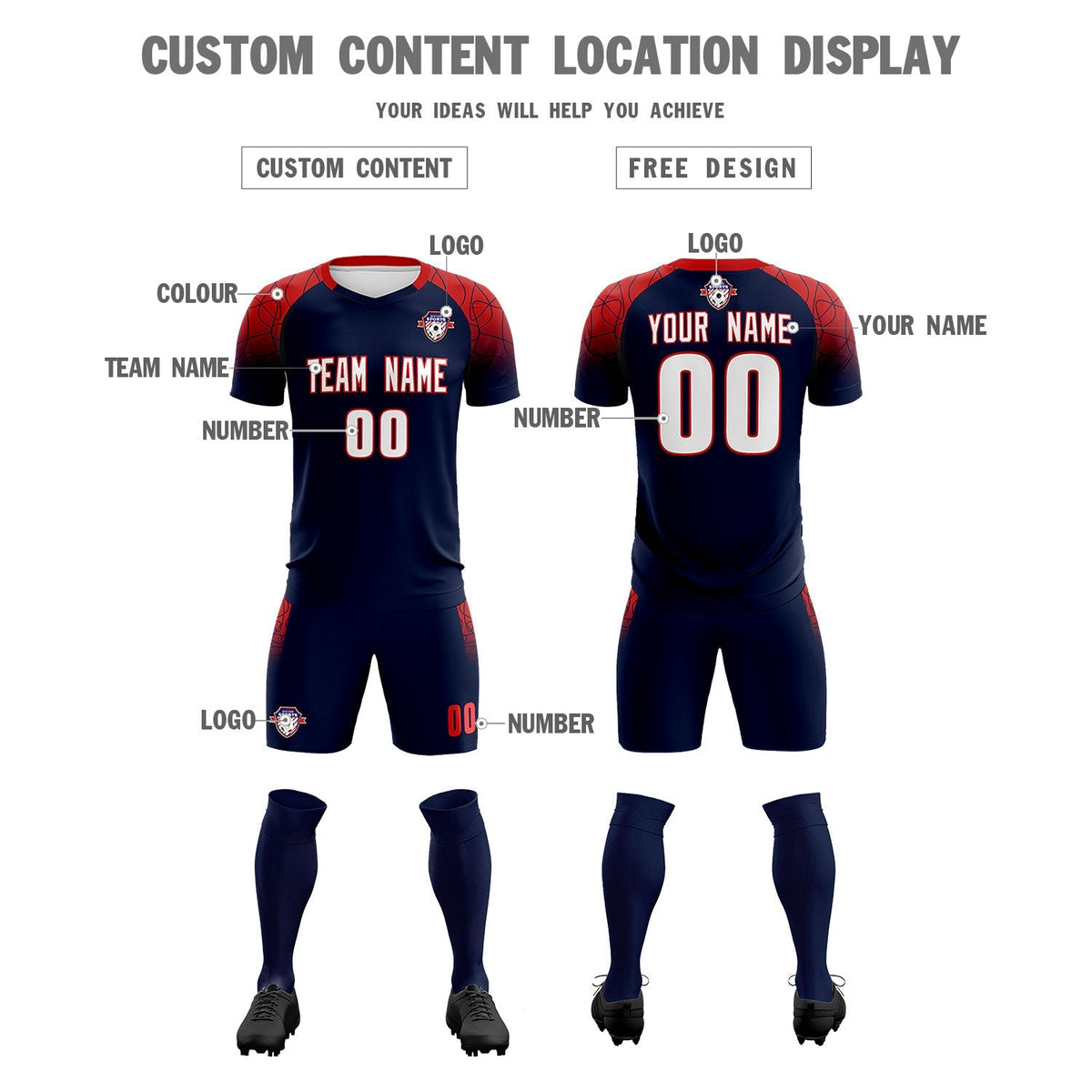 Custom Navy Classic Football Training Kit Jersey For Adults/Kids