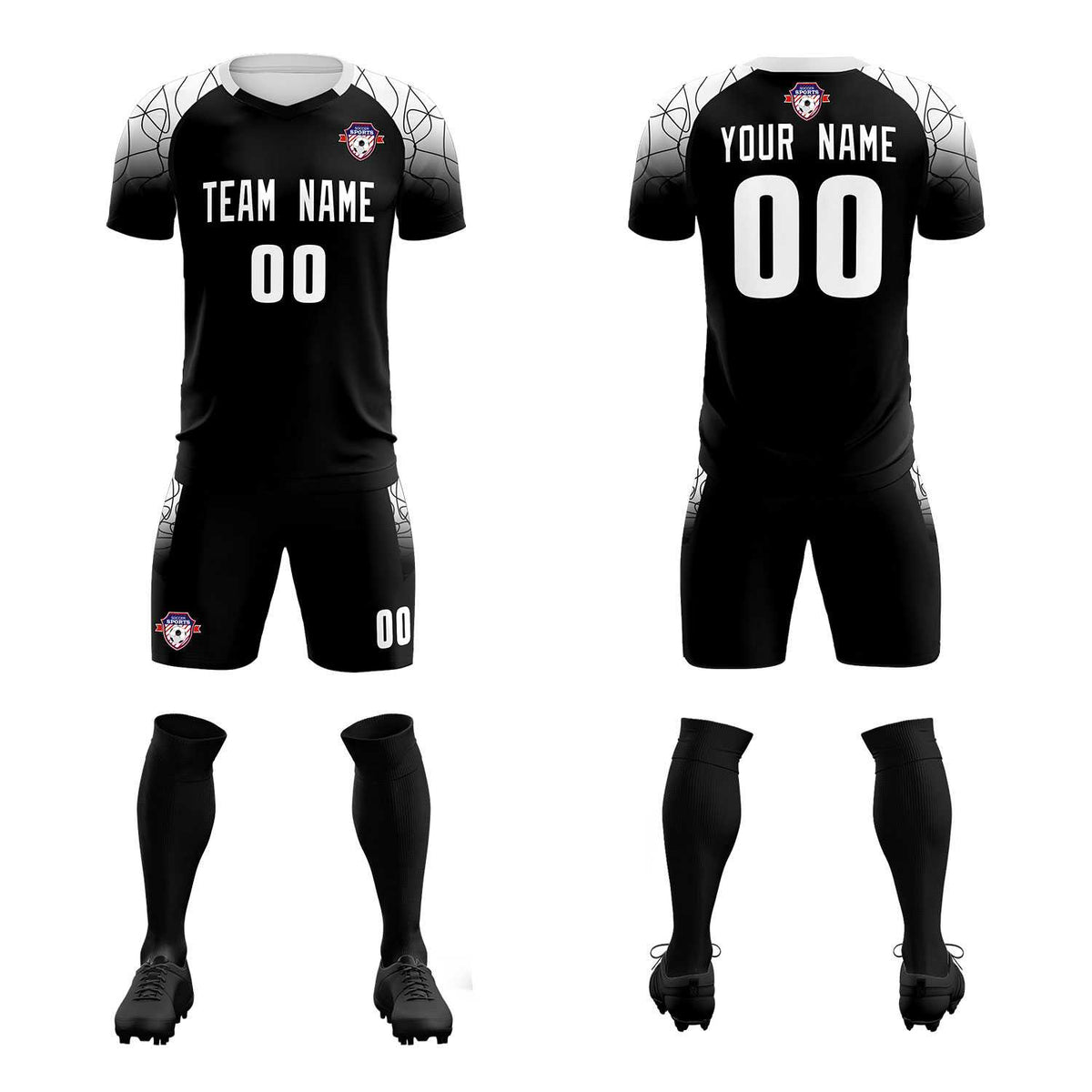 Custom Black Classic Football Training Kit Jersey For Adults/Kids