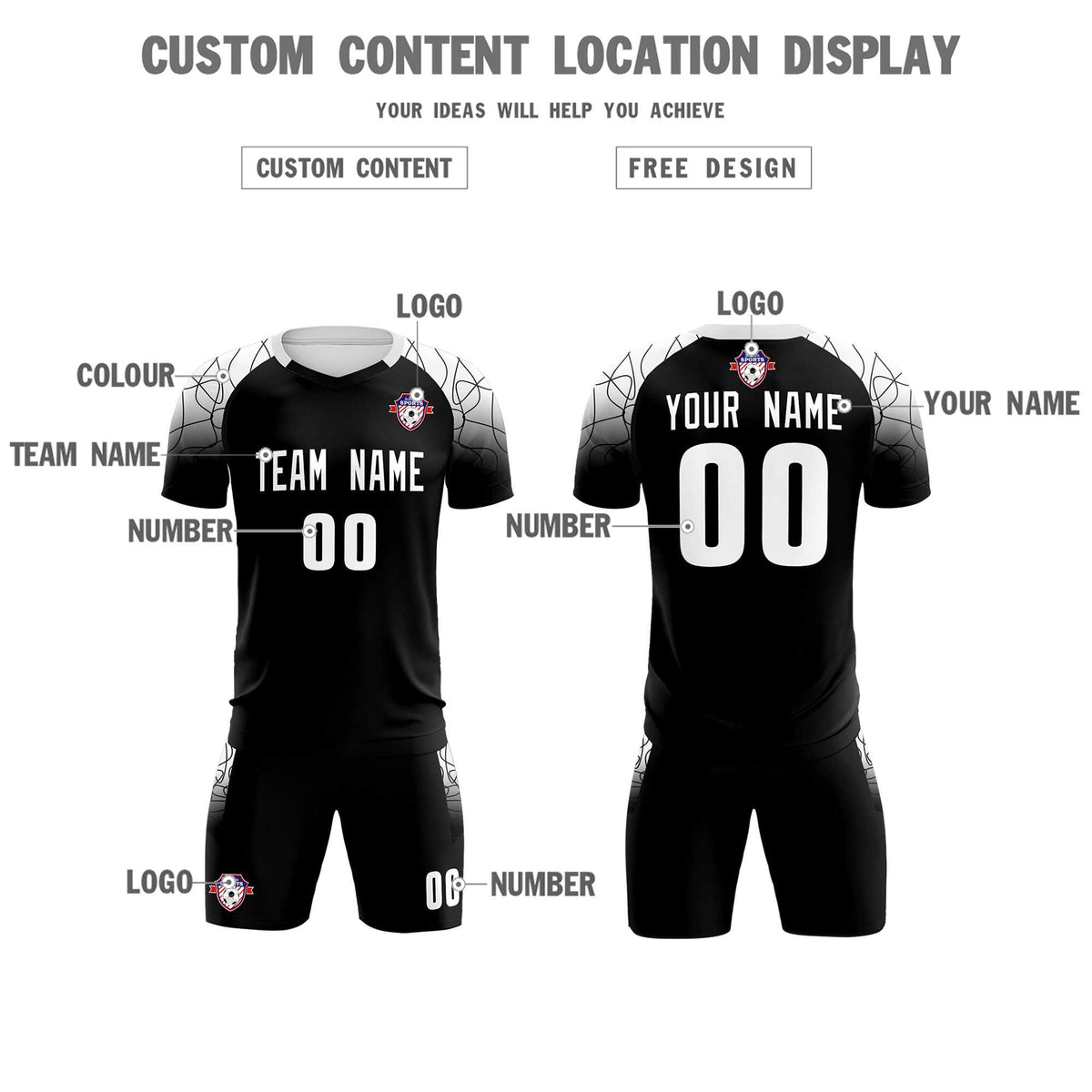 Custom Black Classic Football Training Kit Jersey For Adults/Kids