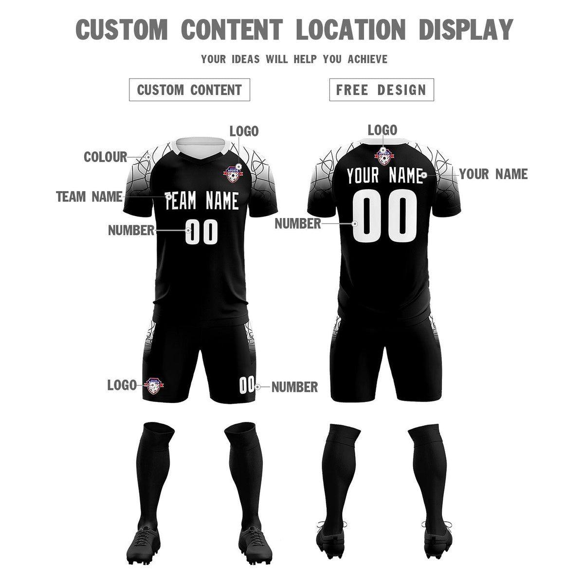 Custom Black Classic Football Training Kit Jersey For Adults/Kids
