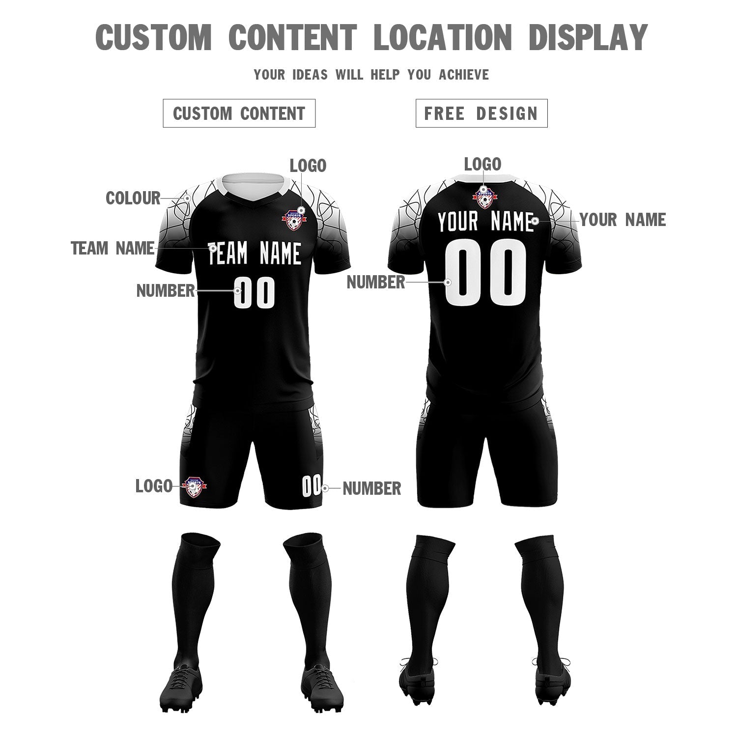 Custom Black Classic Football Training Kit Jersey For Adults/Kids