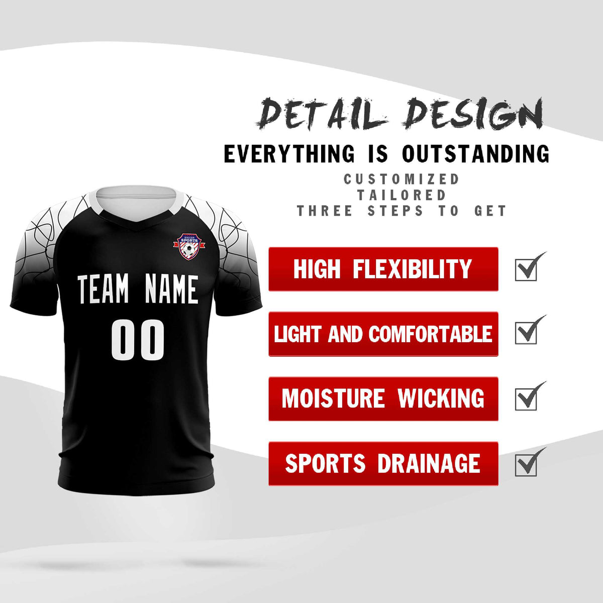 Custom Black Classic Football Training Kit Jersey For Adults/Kids