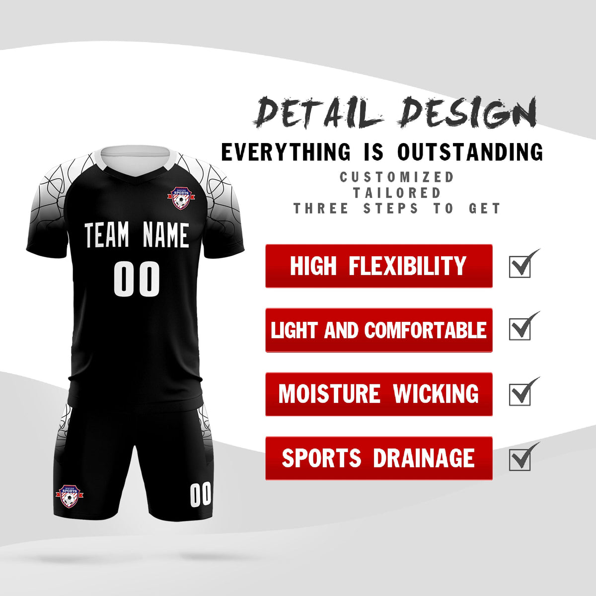 Custom Black Classic Football Training Kit Jersey For Adults/Kids