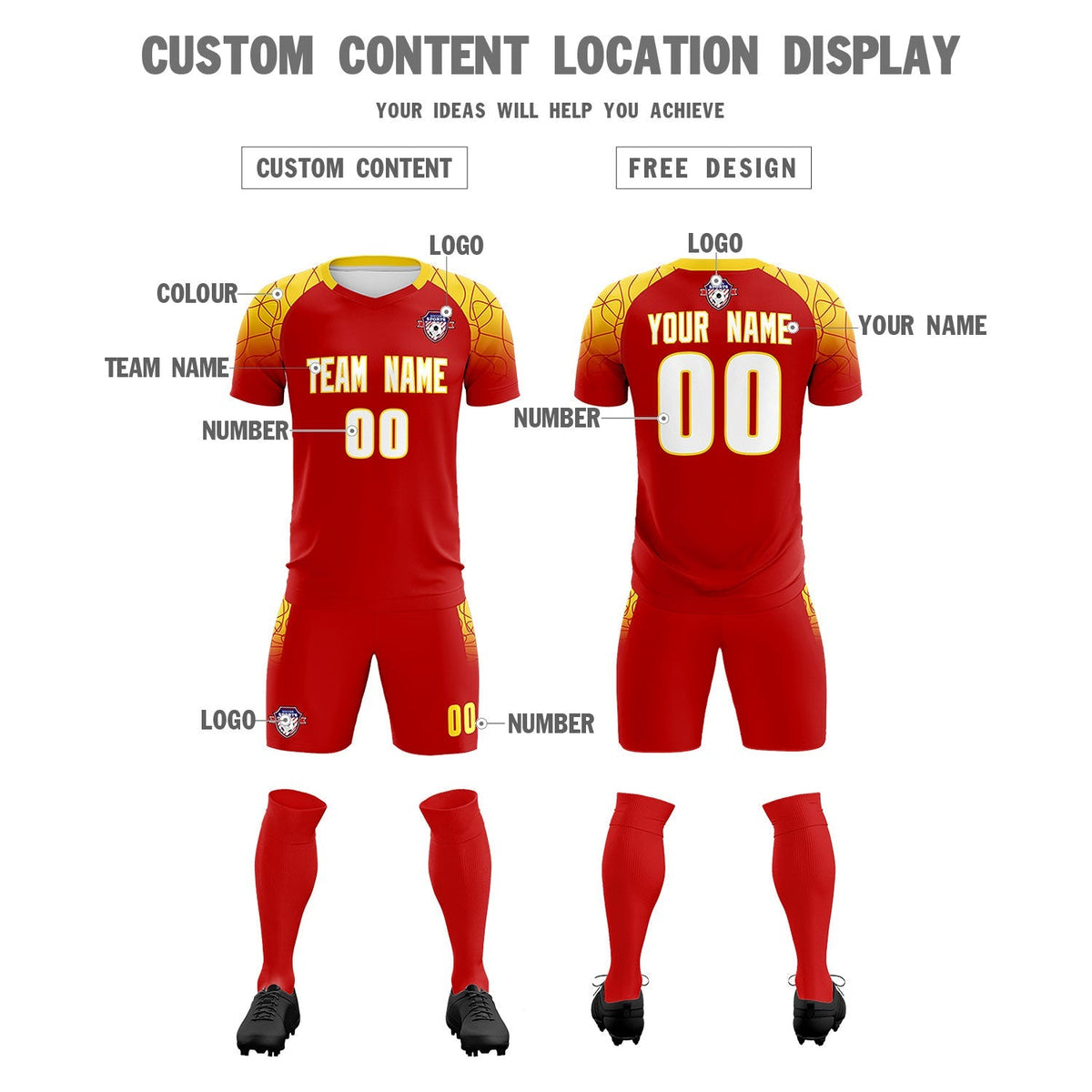 Custom Red Classic Football Training Kit Jersey For Adults/Kids