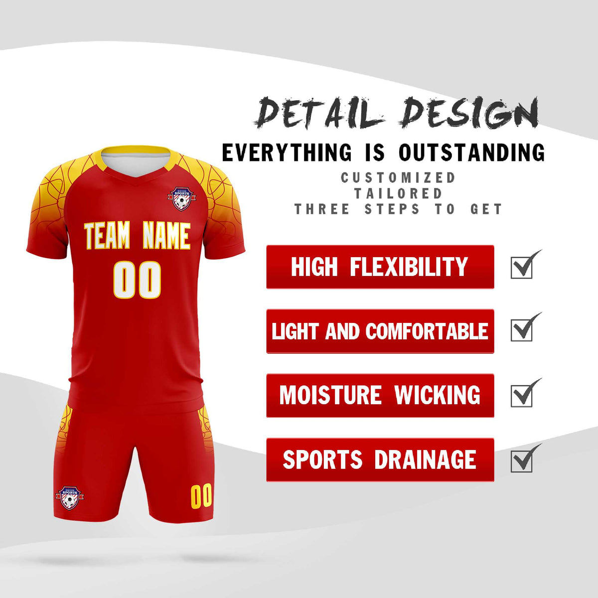 Custom Red Classic Football Training Kit Jersey For Adults/Kids