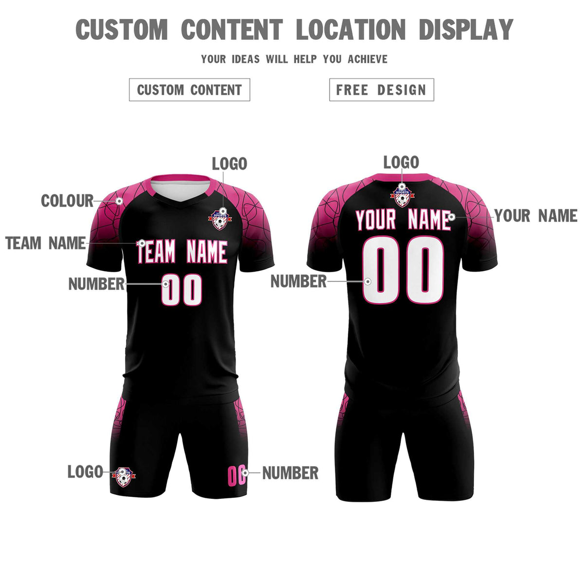 Custom Black Classic Football Training Kit Jersey For Adults/Kids