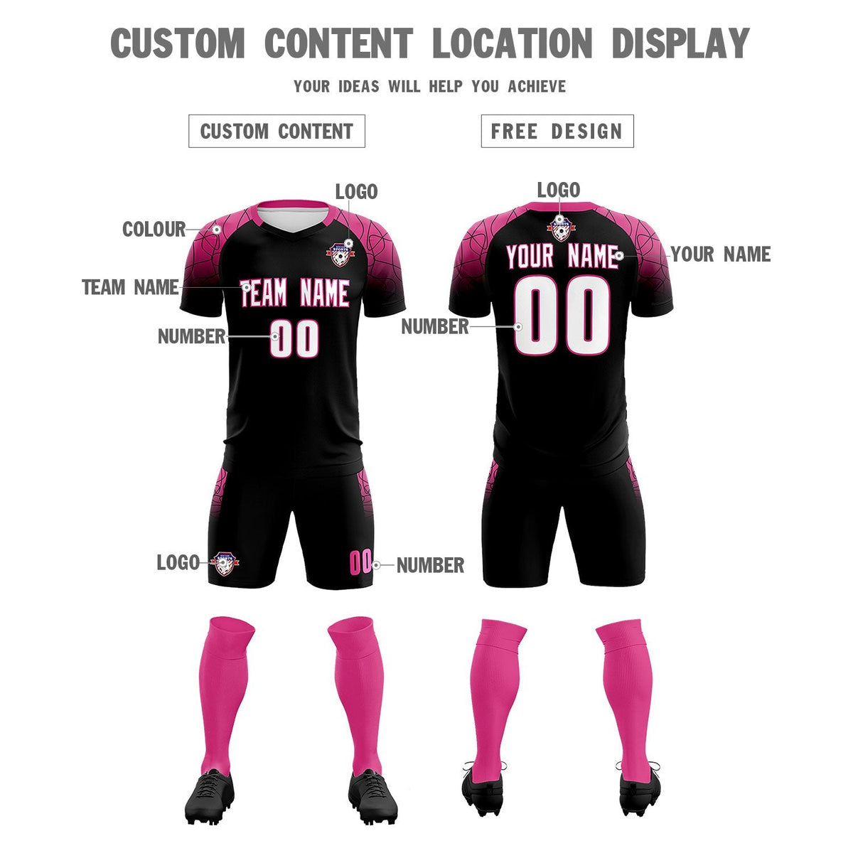 Custom Black Classic Football Training Kit Jersey For Adults/Kids