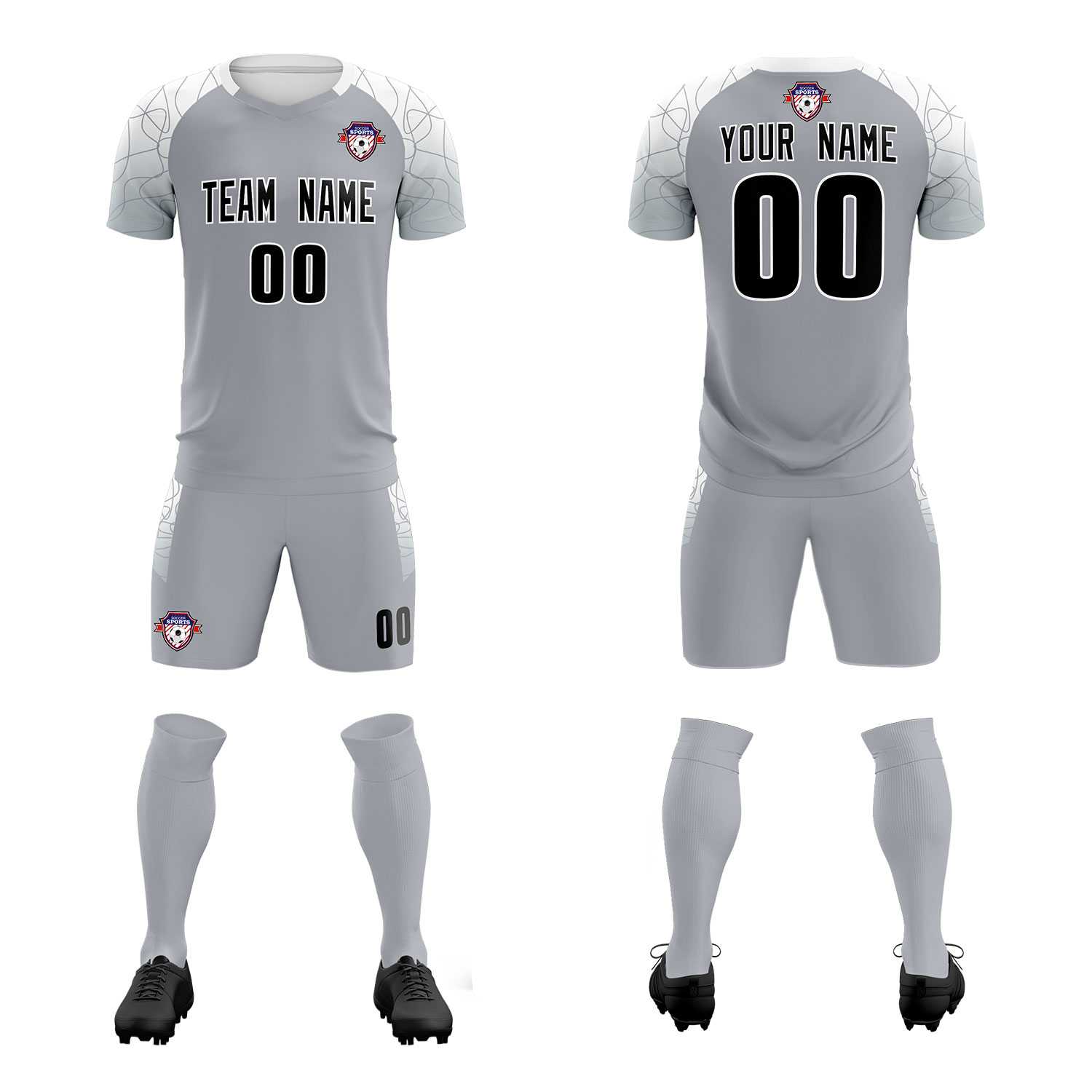 Custom Silver Classic Football Training Kit Jersey For Adults/Kids