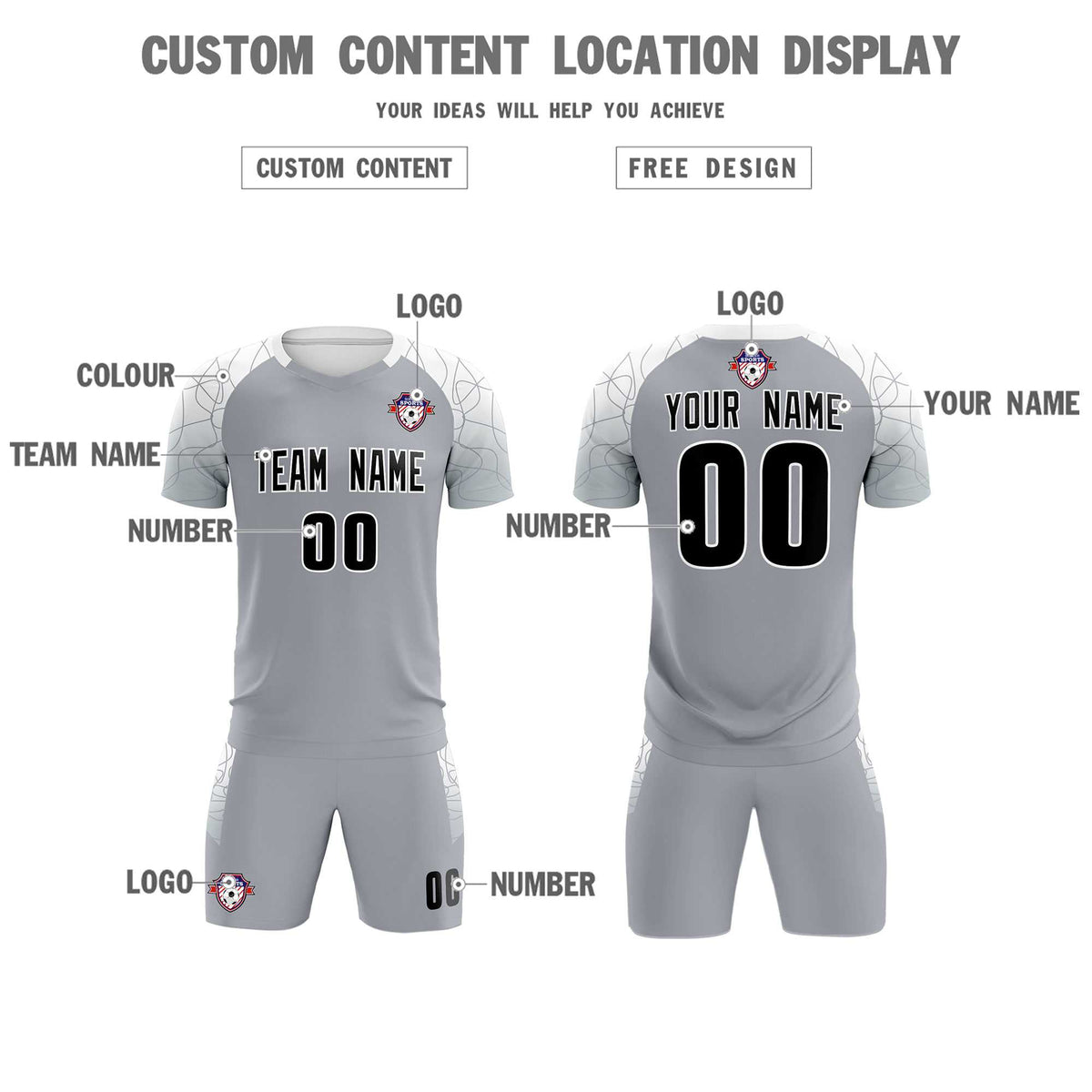 Custom Silver Classic Football Training Kit Jersey For Adults/Kids