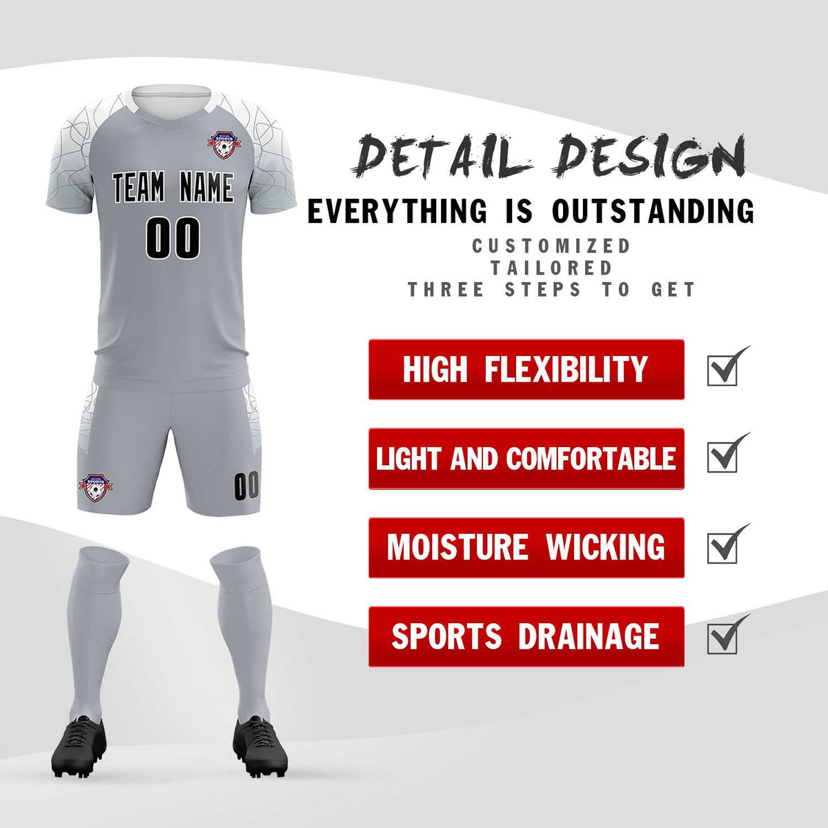 Custom Silver Classic Football Training Kit Jersey For Adults/Kids