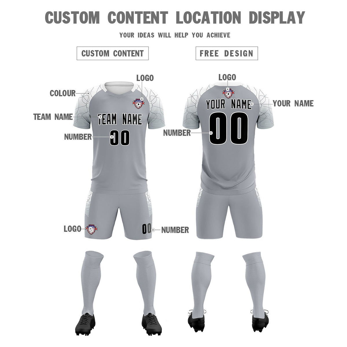 Custom Silver Classic Football Training Kit Jersey For Adults/Kids