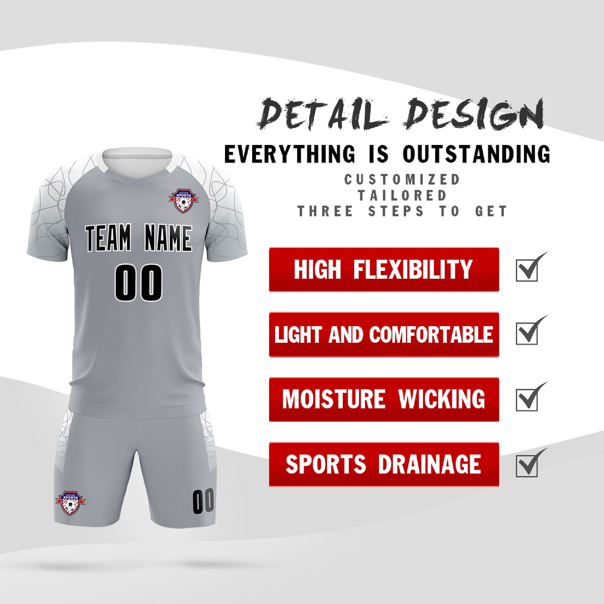 Custom Silver Classic Football Training Kit Jersey For Adults/Kids