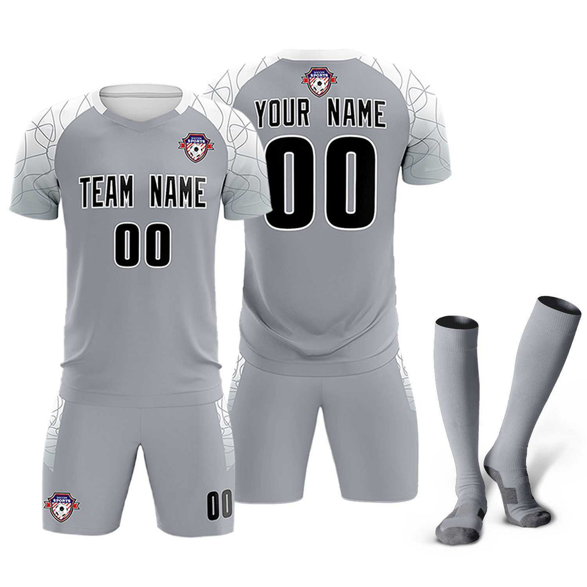 Custom Silver Classic Football Training Kit Jersey For Adults/Kids