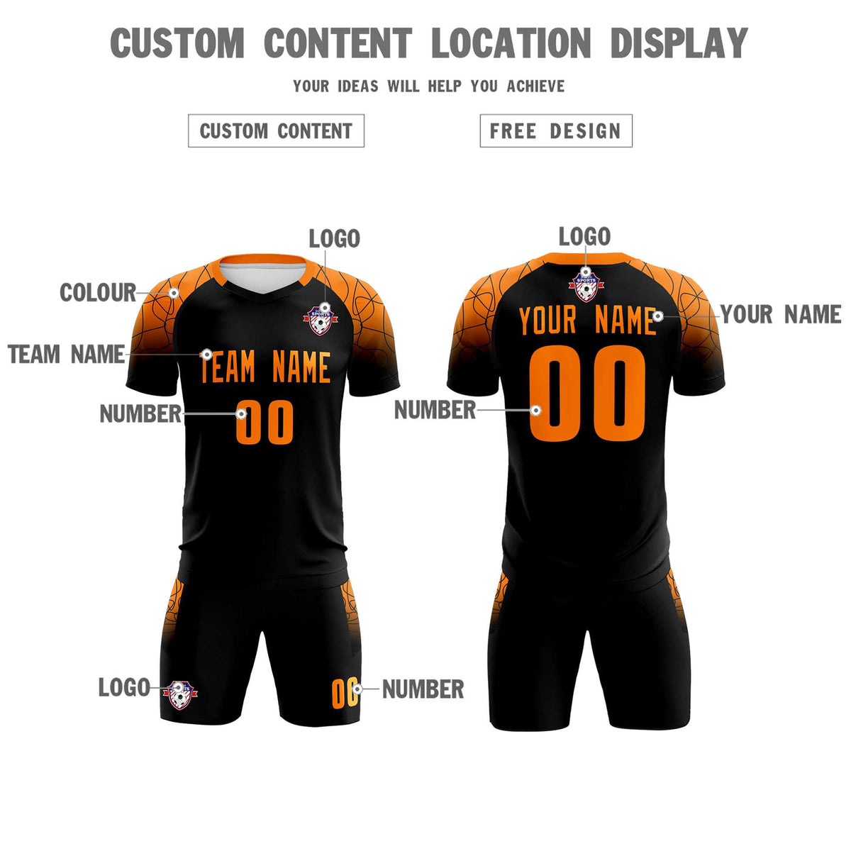 Custom Black Classic Football Training Kit Jersey For Adults/Kids