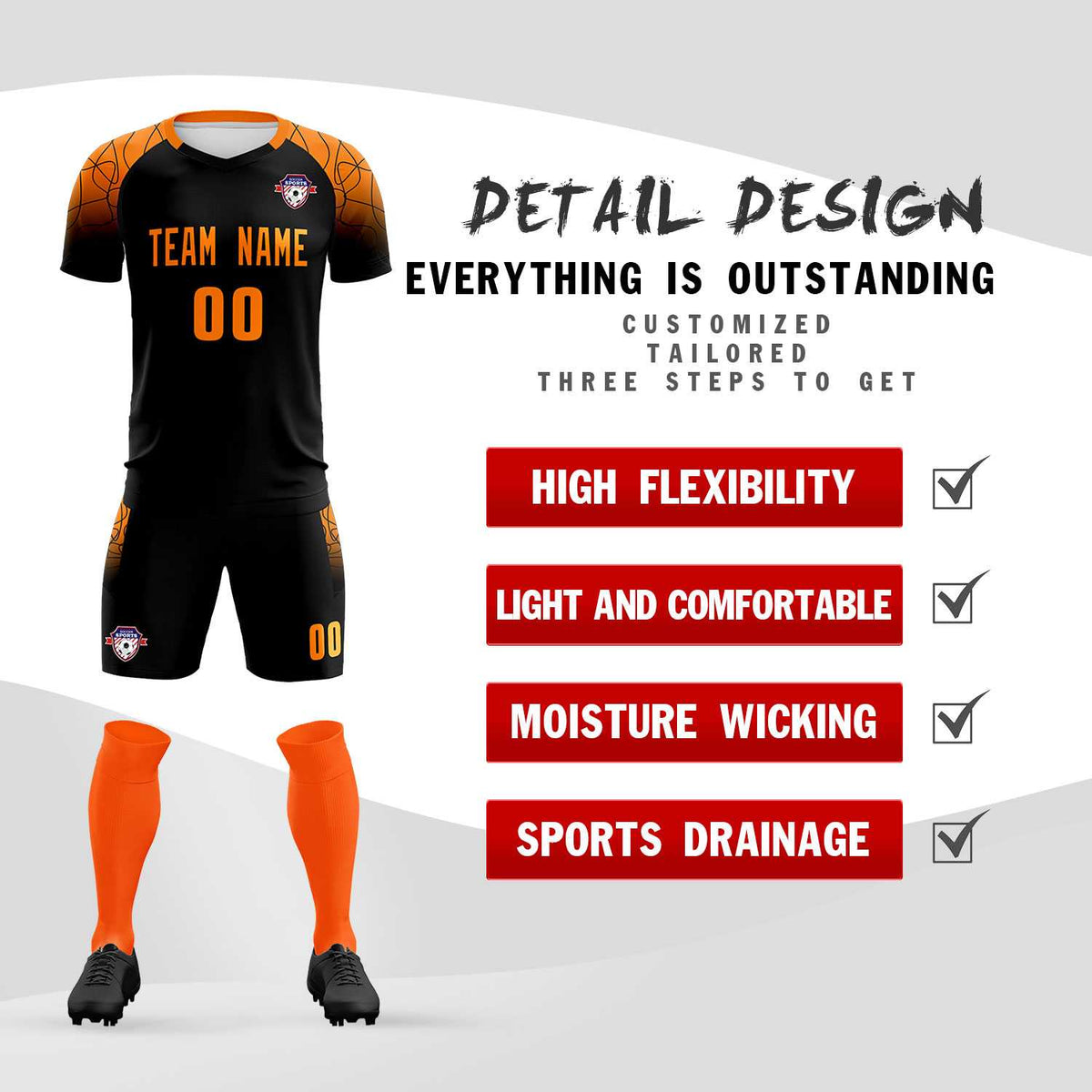 Custom Black Classic Football Training Kit Jersey For Adults/Kids