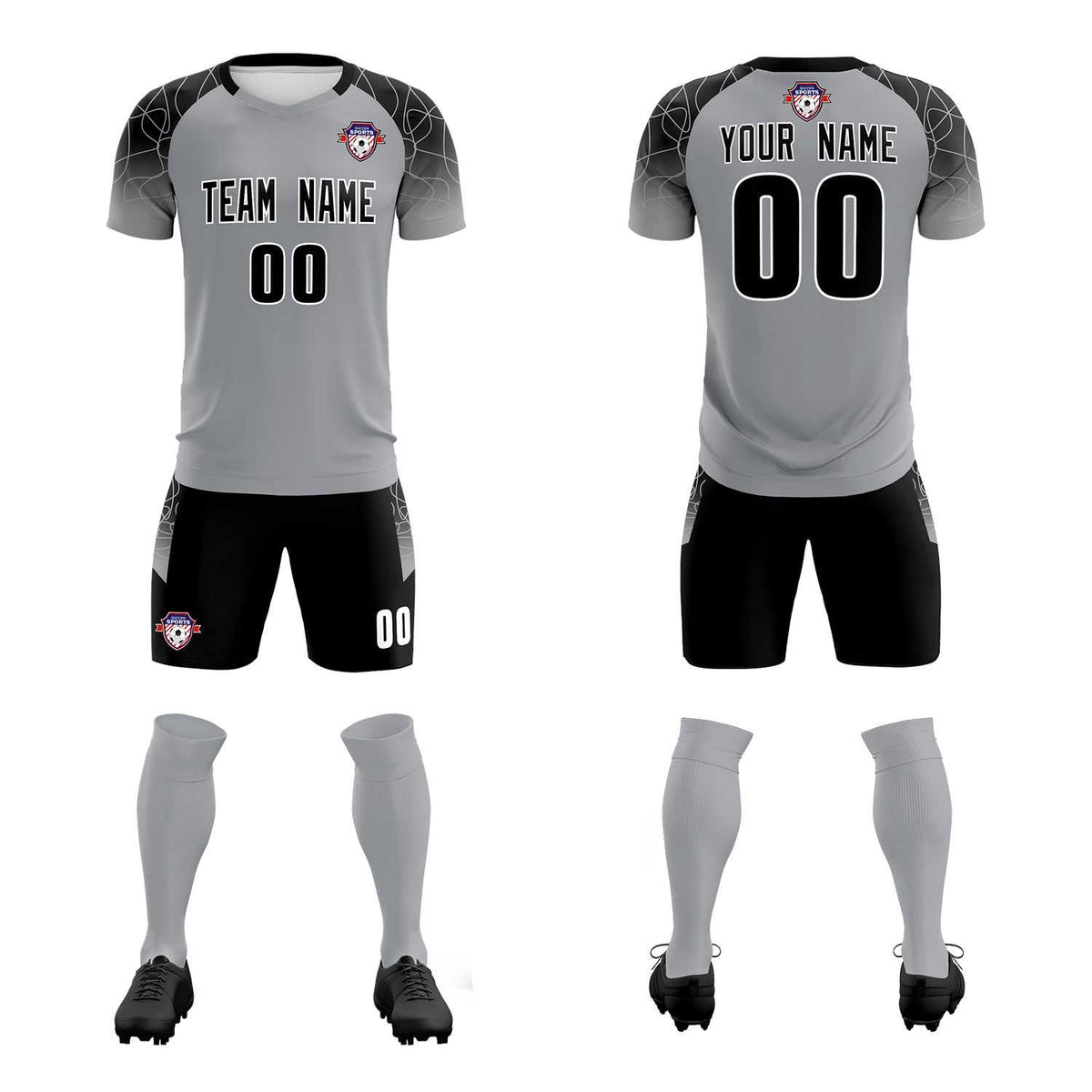 Custom Silver Classic Football Training Kit Jersey For Adults/Kids