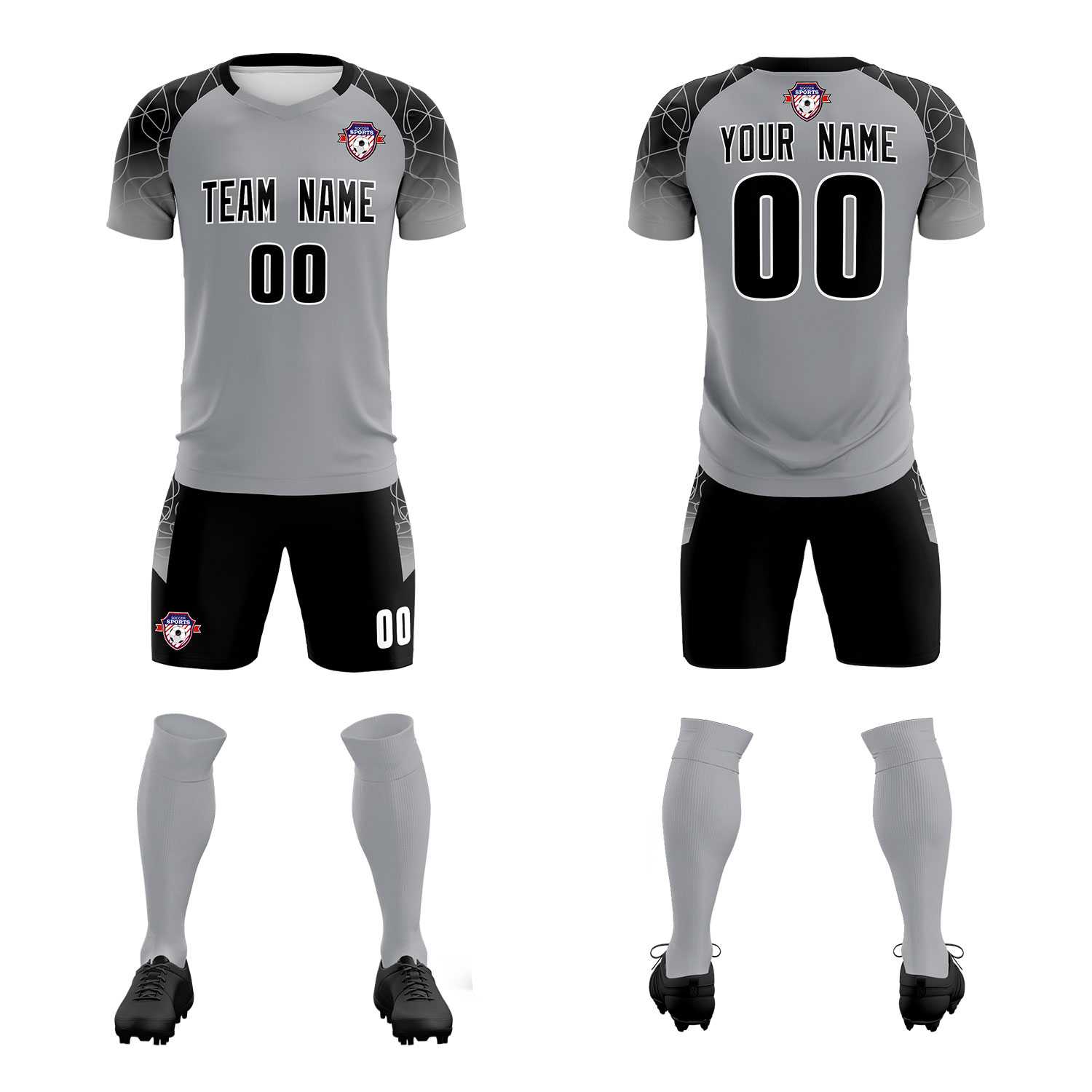 Custom Silver Classic Football Training Kit Jersey For Adults/Kids