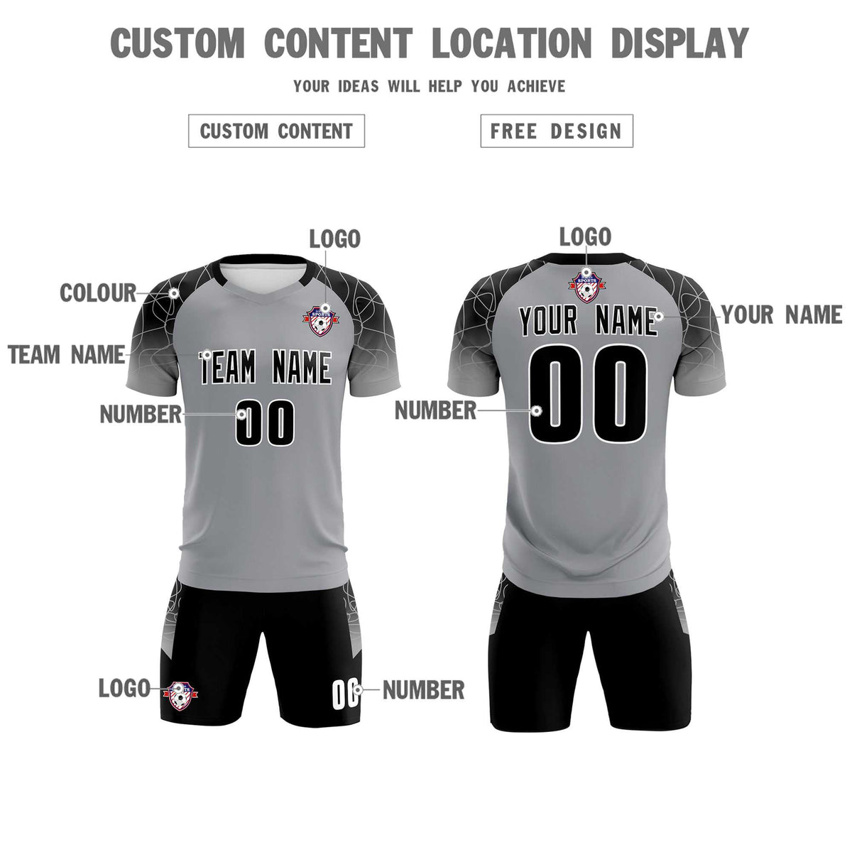 Custom Silver Classic Football Training Kit Jersey For Adults/Kids