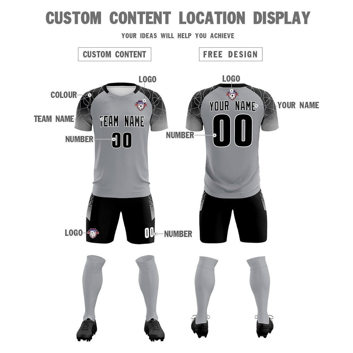 Custom Silver Classic Football Training Kit Jersey For Adults/Kids