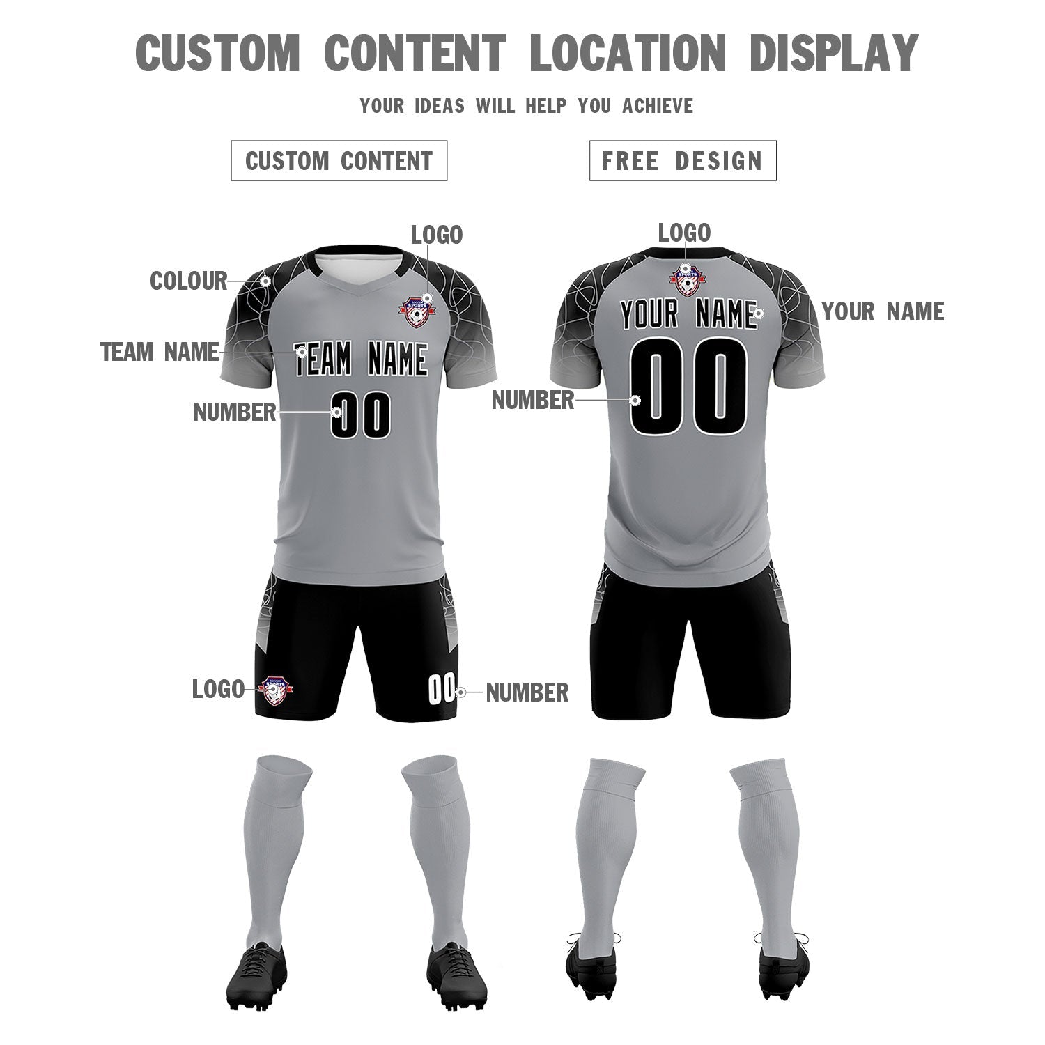 Custom Silver Classic Football Training Kit Jersey For Adults/Kids
