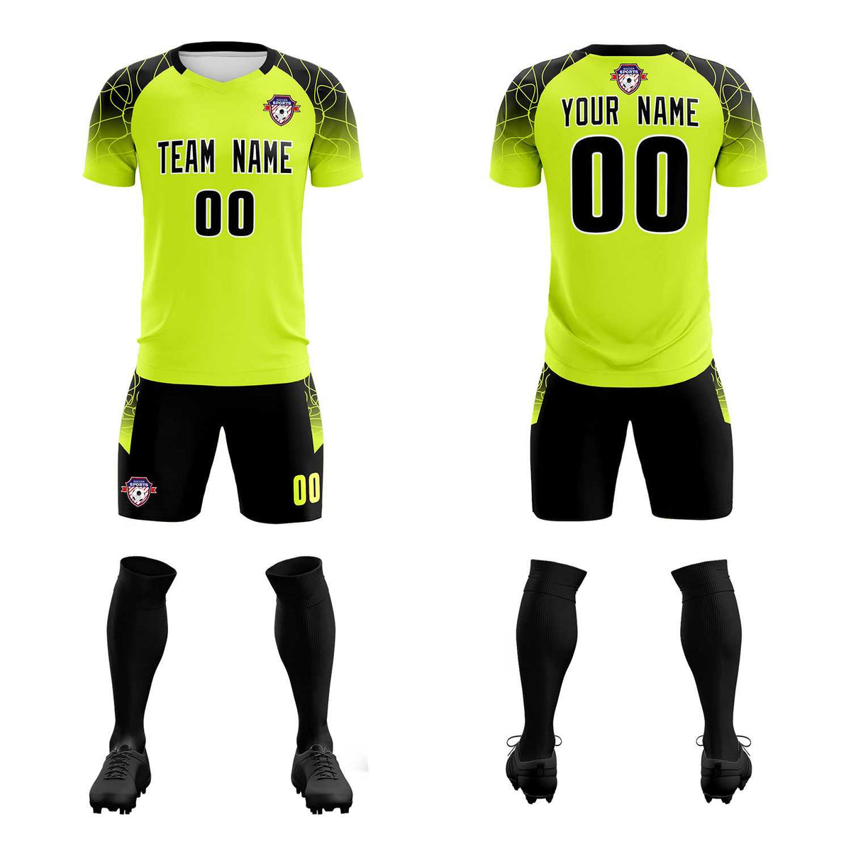 Custom Neon Green Classic Football Training Kit Jersey For Adults/Kids