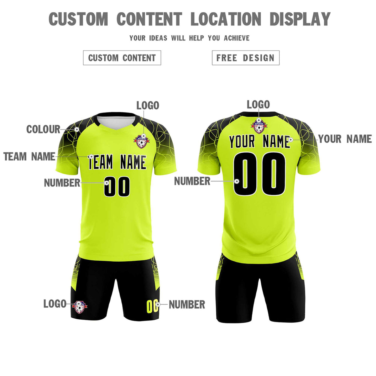 Custom Neon Green Classic Football Training Kit Jersey For Adults/Kids