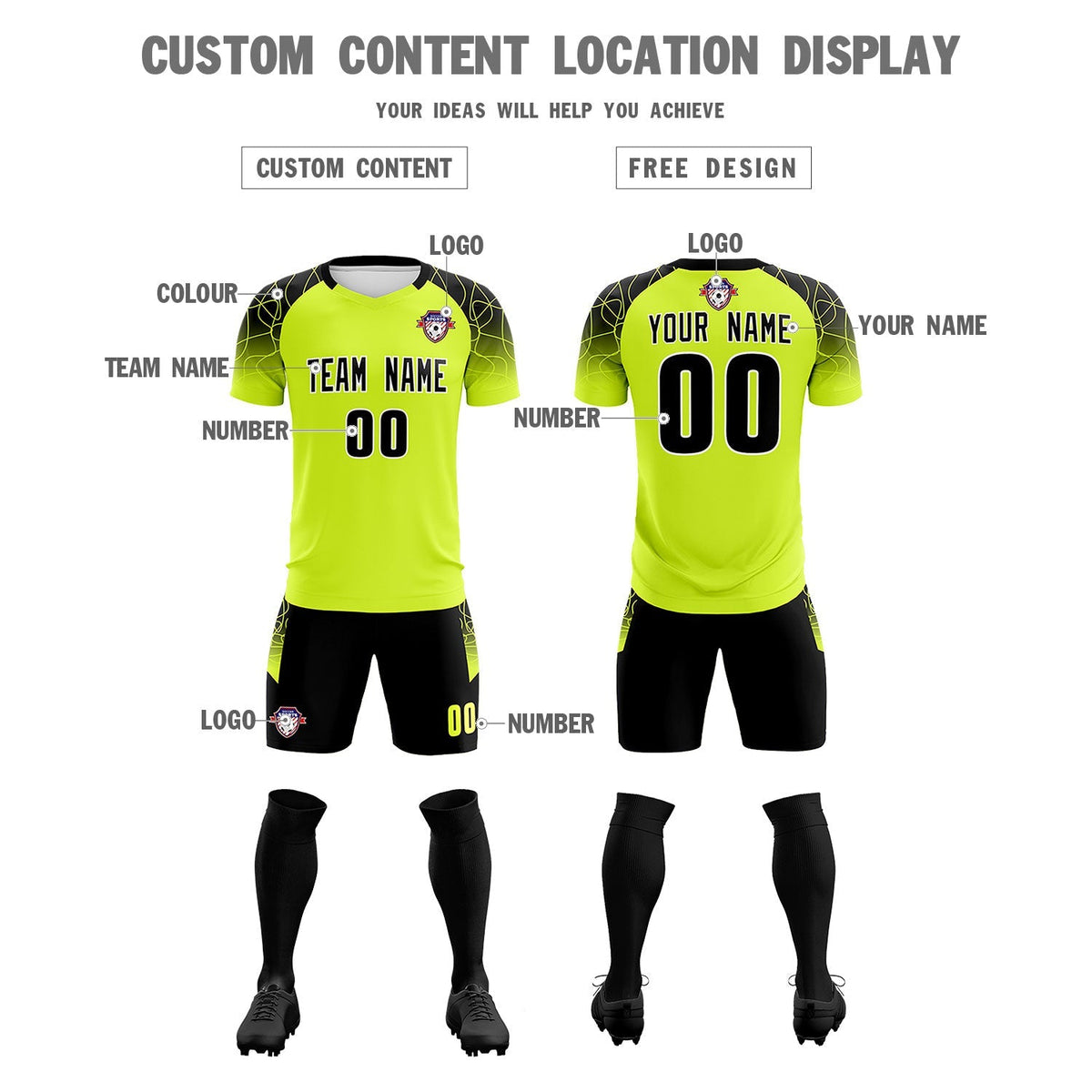 Custom Neon Green Classic Football Training Kit Jersey For Adults/Kids
