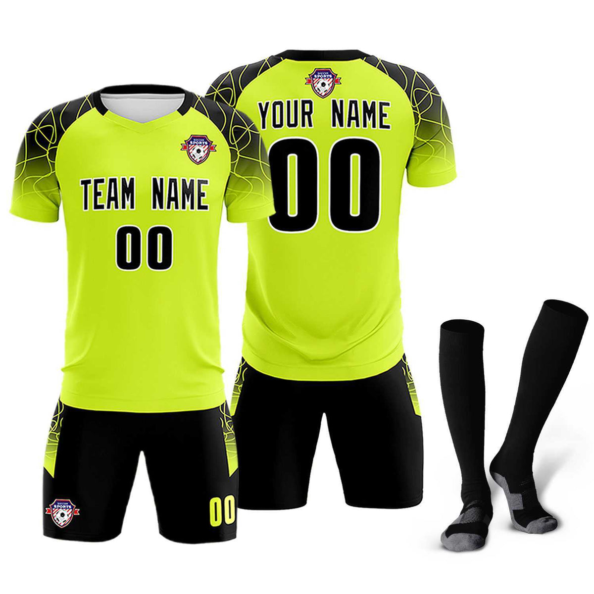 Custom Neon Green Classic Football Training Kit Jersey For Adults/Kids