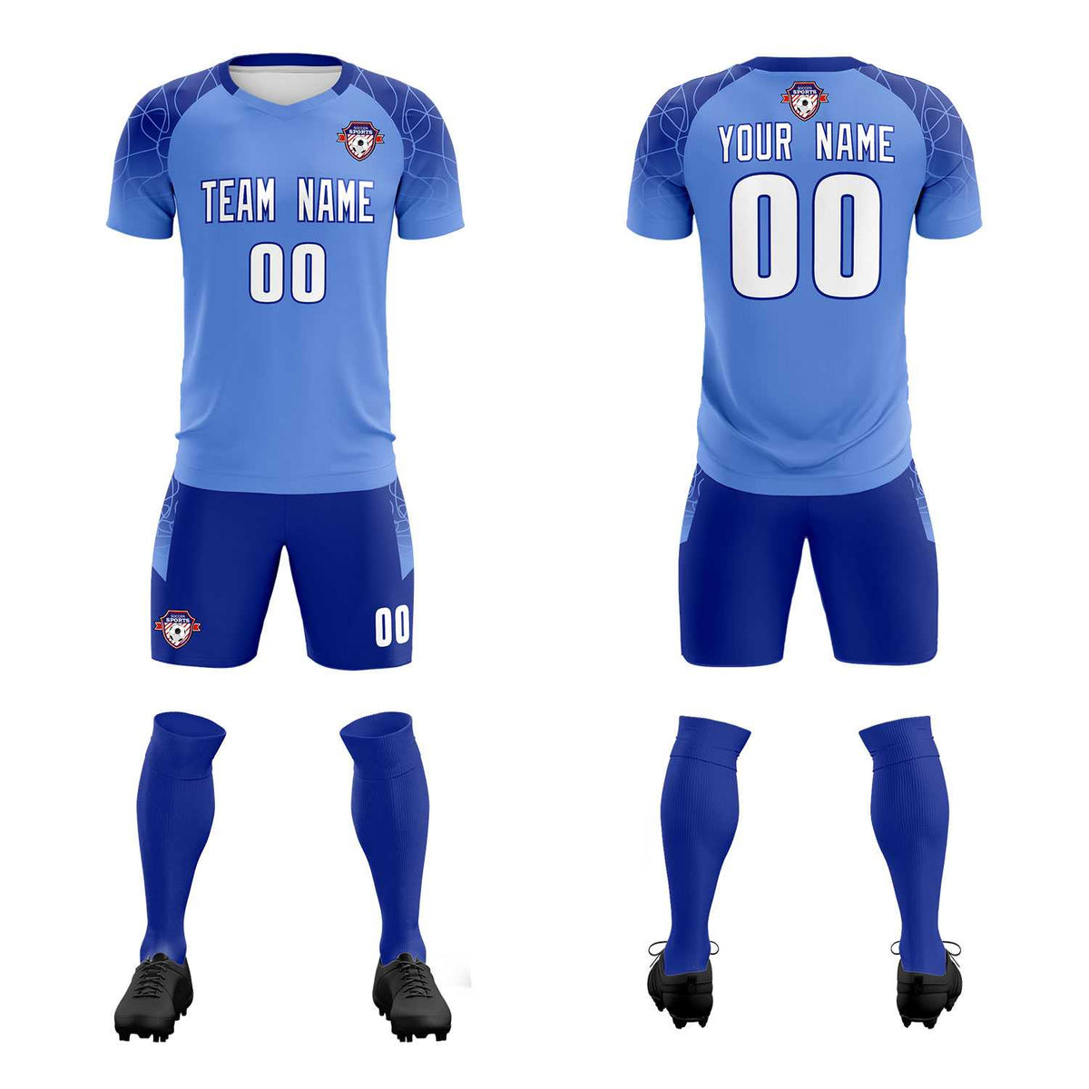 Custom Light Blue Classic Football Training Kit Jersey For Adults/Kids