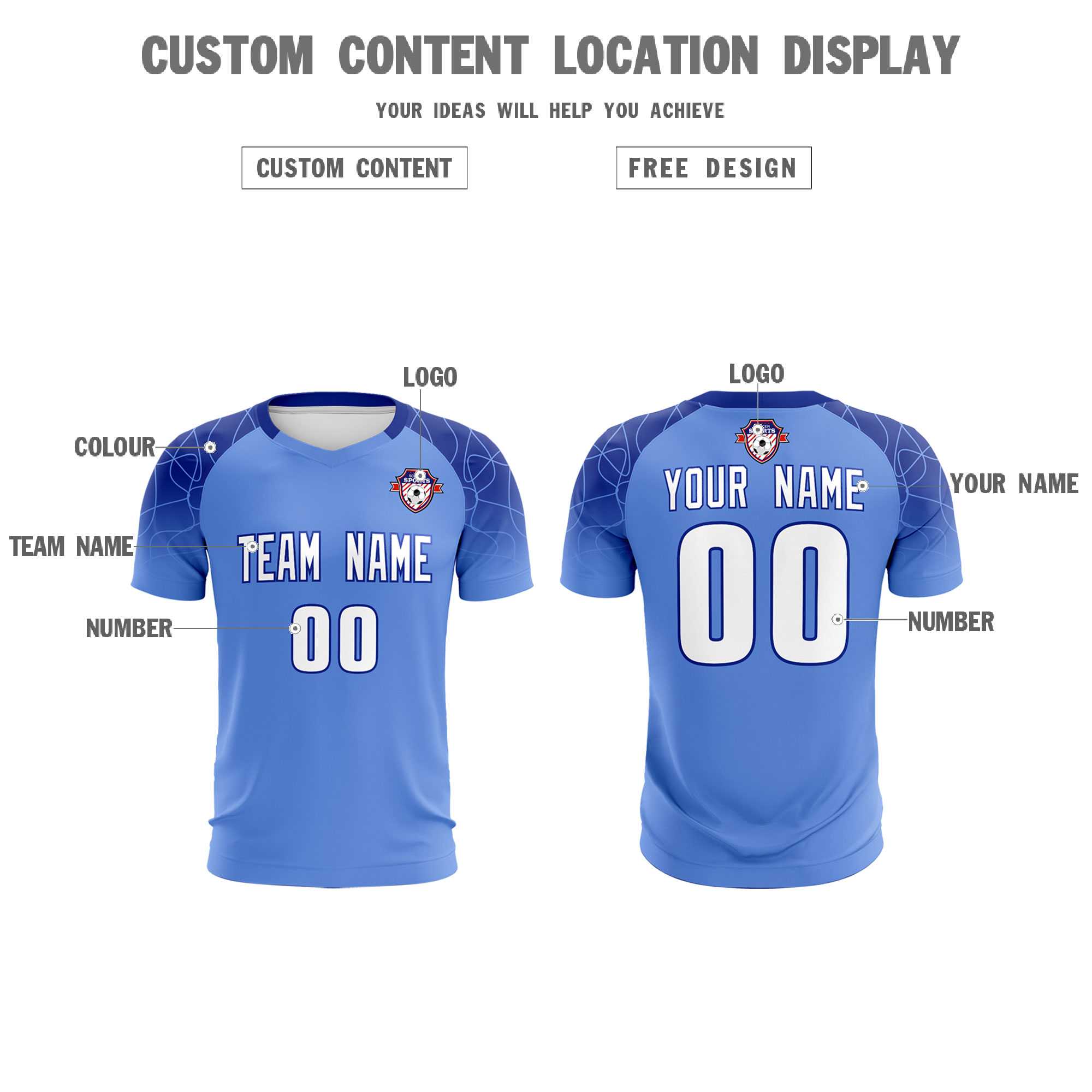 Custom Light Blue Classic Football Training Kit Jersey For Adults/Kids