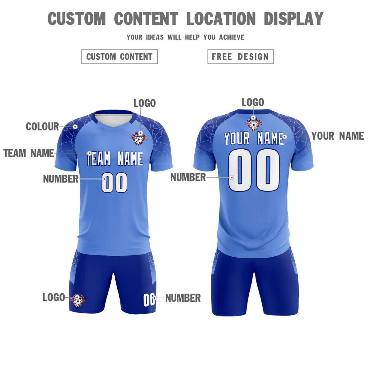 Custom Light Blue Classic Football Training Kit Jersey For Adults/Kids