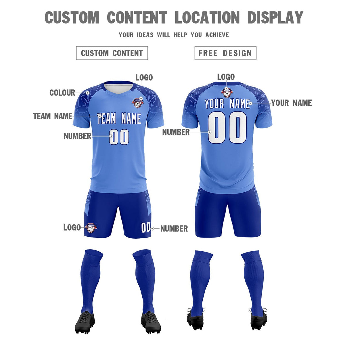 Custom Light Blue Classic Football Training Kit Jersey For Adults/Kids