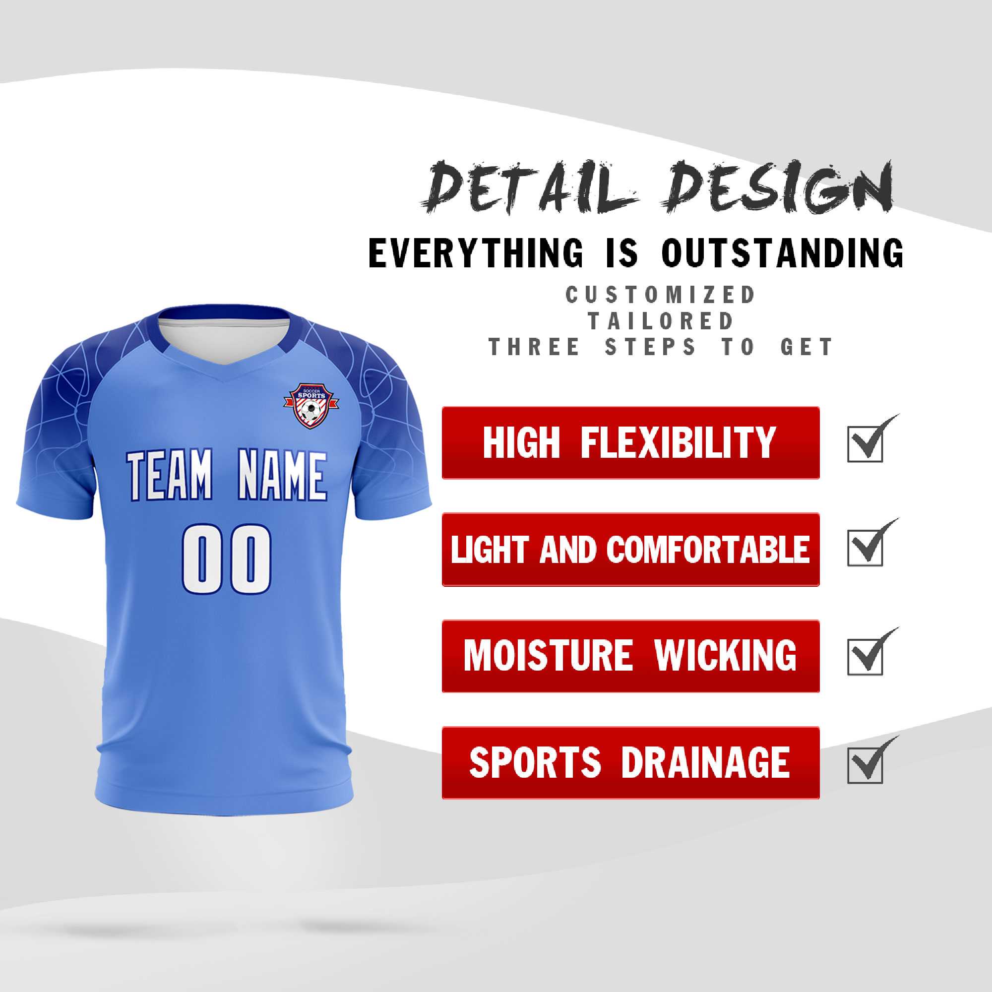 Custom Light Blue Classic Football Training Kit Jersey For Adults/Kids