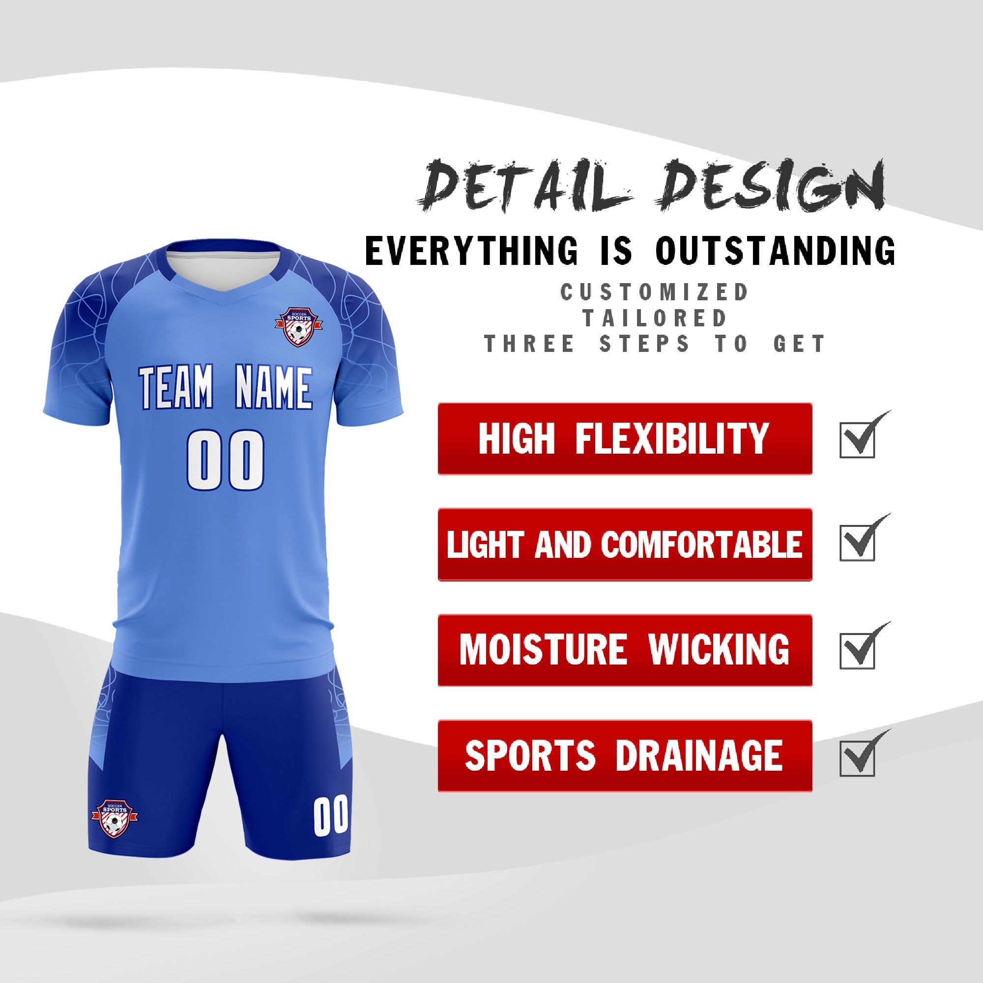 Custom Light Blue Classic Football Training Kit Jersey For Adults/Kids