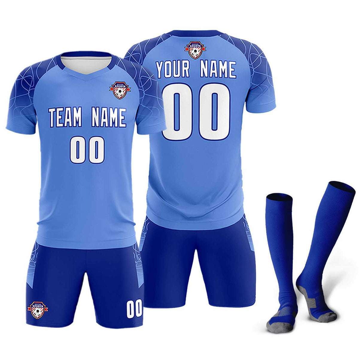 Custom Light Blue Classic Football Training Kit Jersey For Adults/Kids