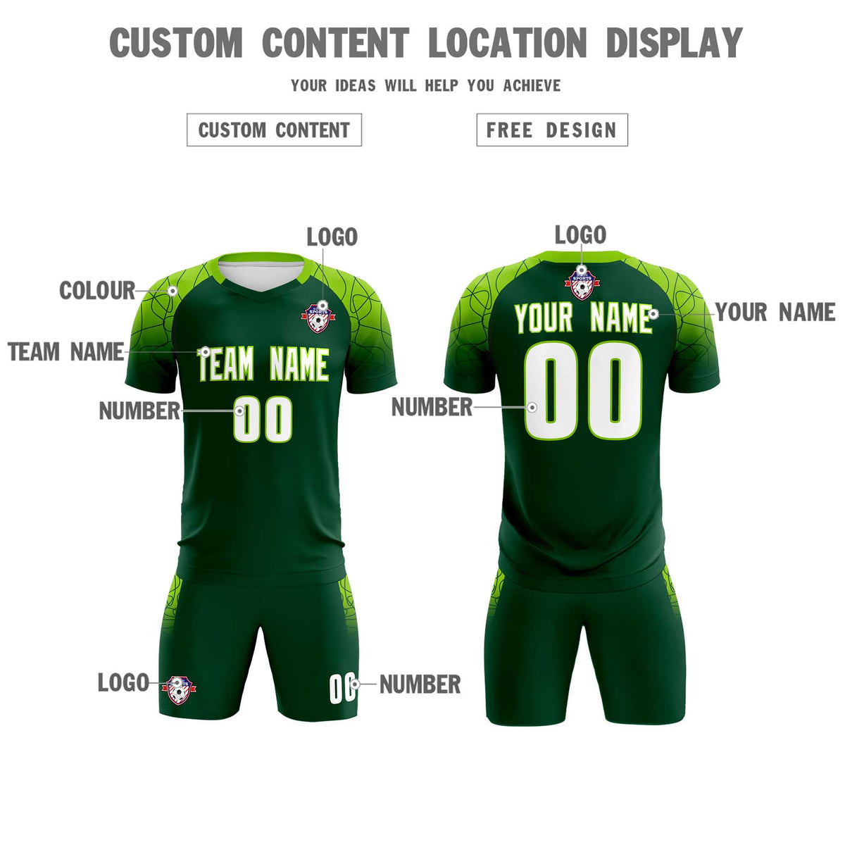 Custom Green Classic Football Training Kit Jersey For Adults/Kids