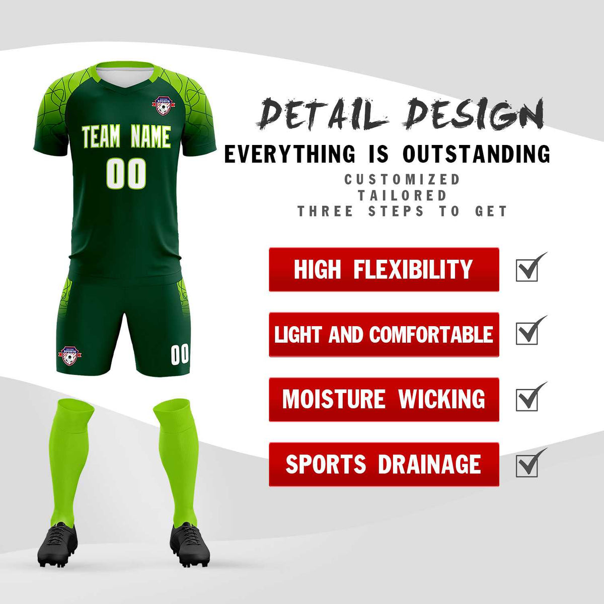 Custom Green Classic Football Training Kit Jersey For Adults/Kids