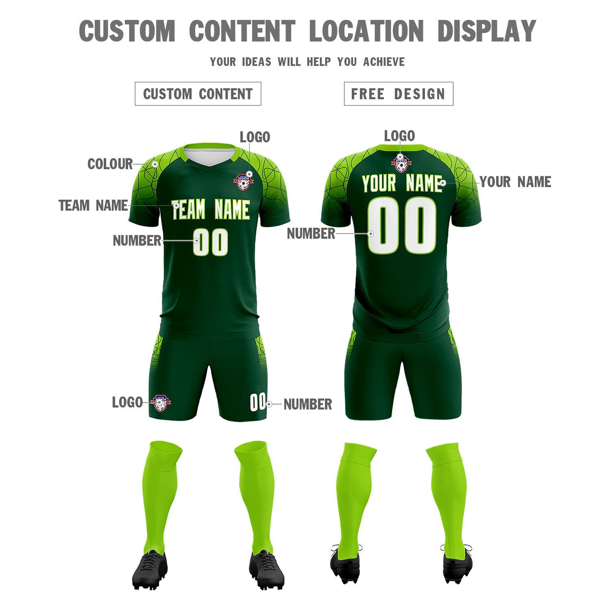 Custom Green Classic Football Training Kit Jersey For Adults/Kids