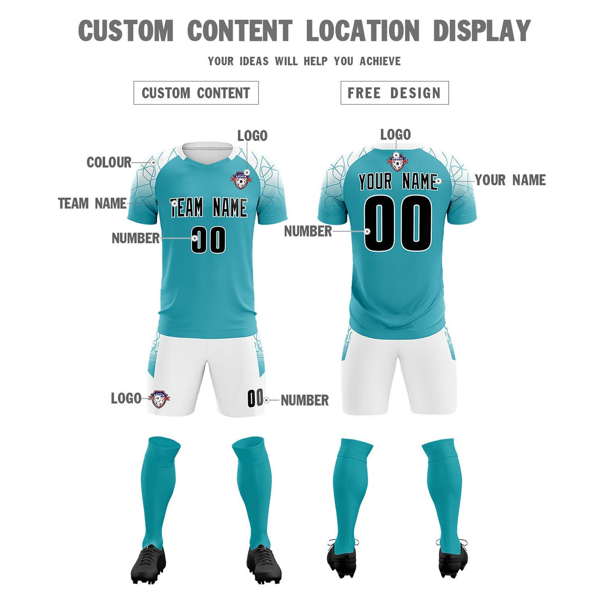 Custom Aqua Classic Football Training Kit Jersey For Adults/Kids
