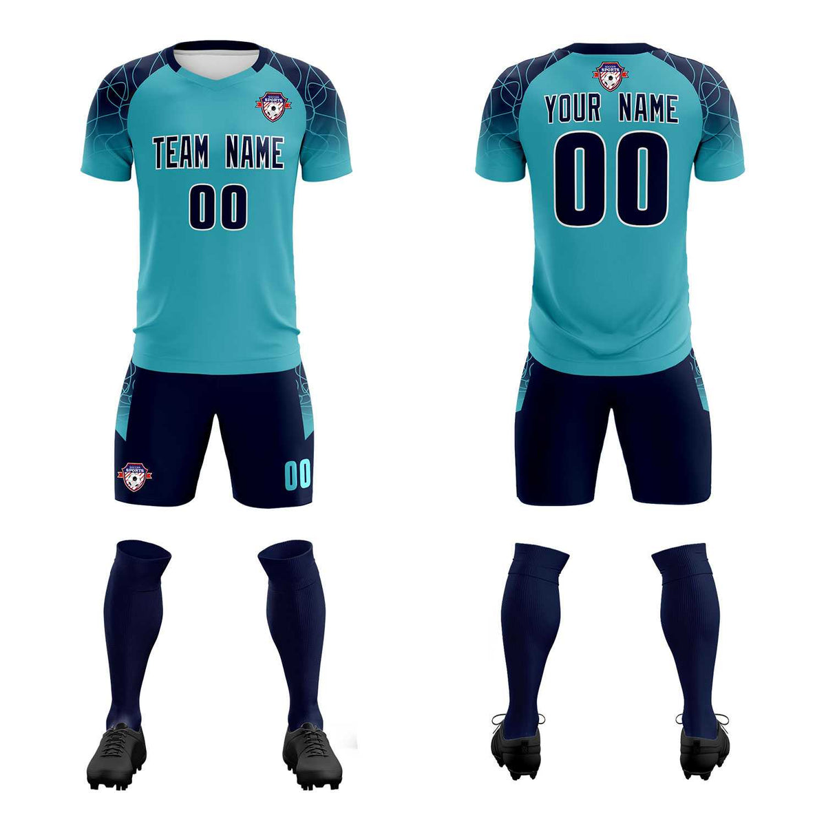 Custom Sky Blue Classic Football Training Kit Jersey For Adults/Kids
