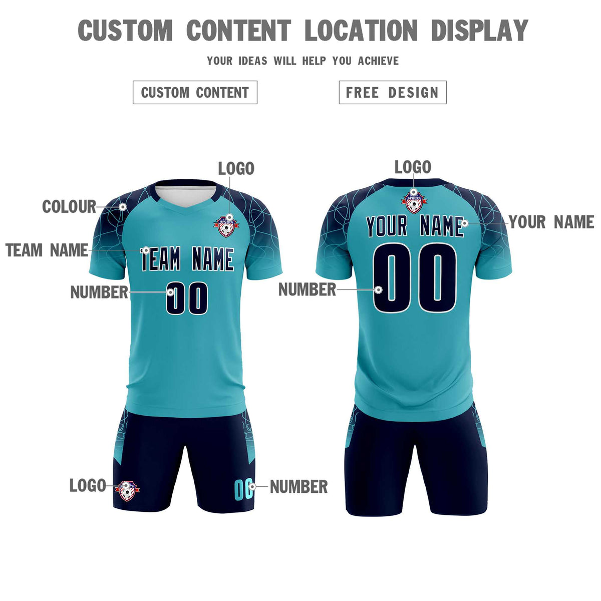 Custom Sky Blue Classic Football Training Kit Jersey For Adults/Kids