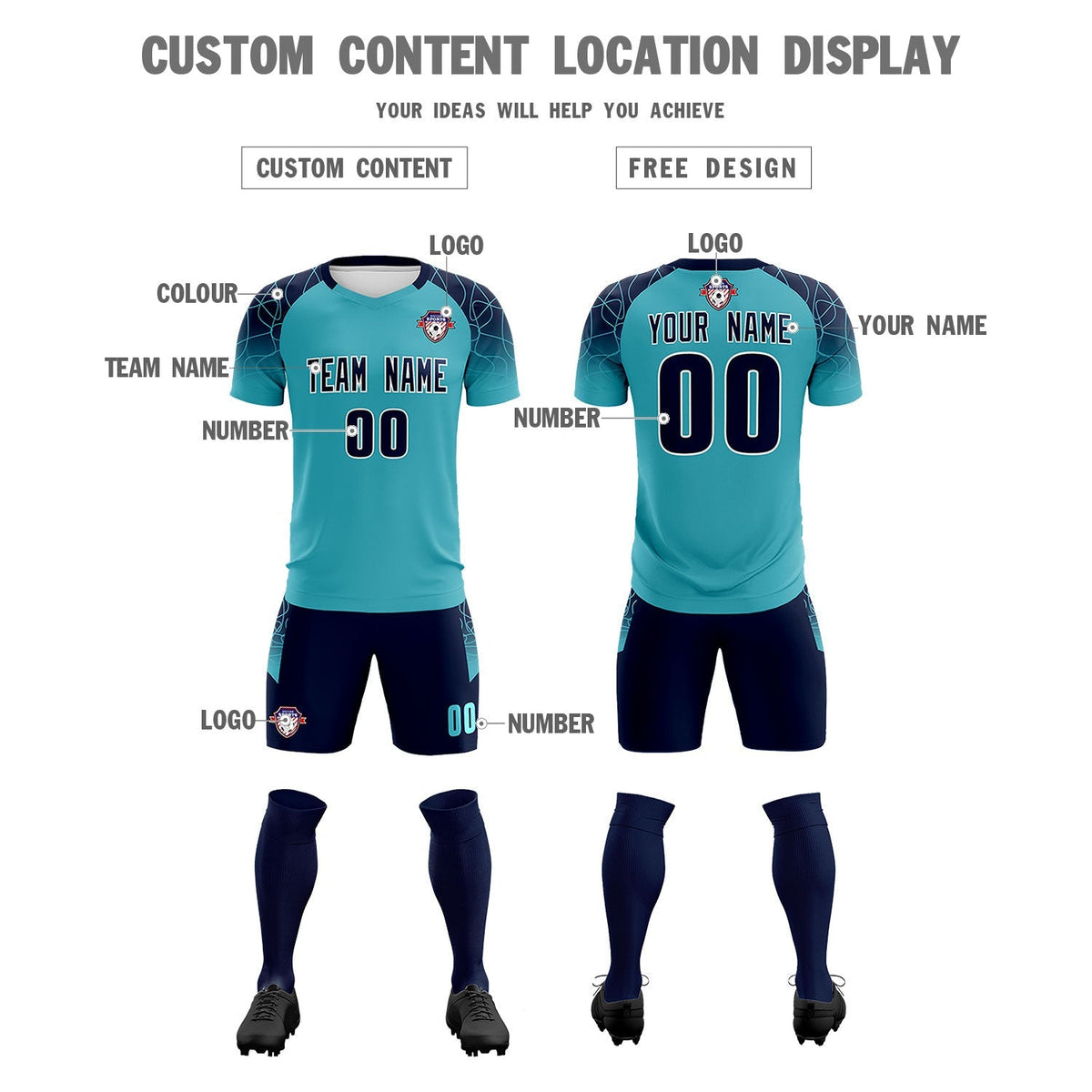 Custom Sky Blue Classic Football Training Kit Jersey For Adults/Kids