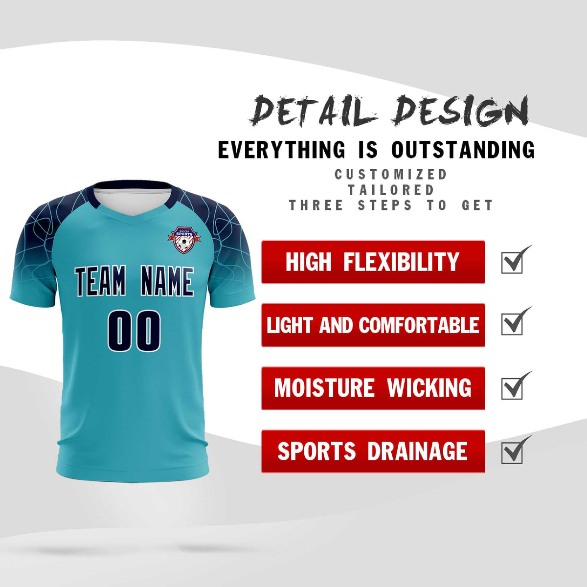Custom Sky Blue Classic Football Training Kit Jersey For Adults/Kids