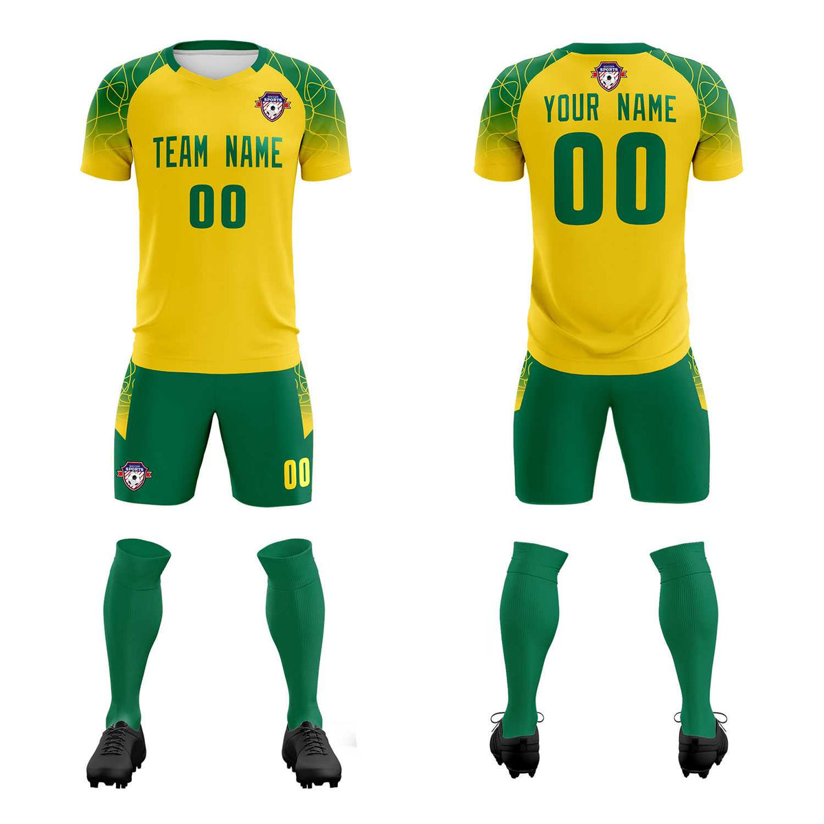 Custom Gold Classic Football Training Kit Jersey For Adults/Kids