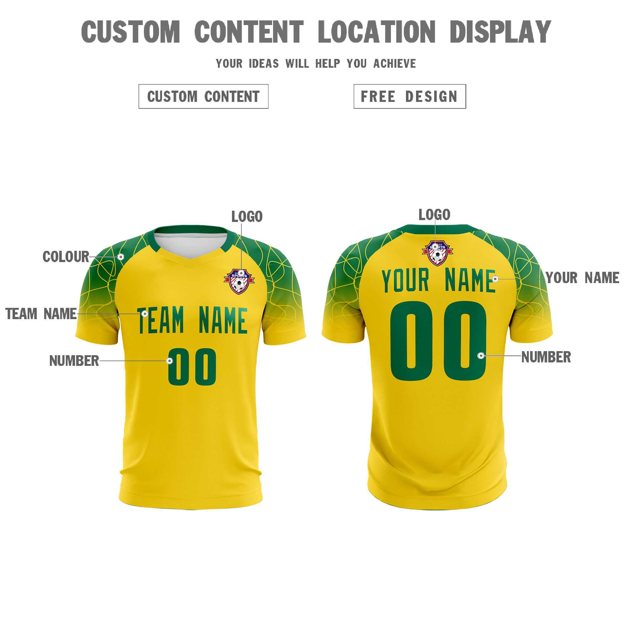Custom Gold Classic Football Training Kit Jersey For Adults/Kids