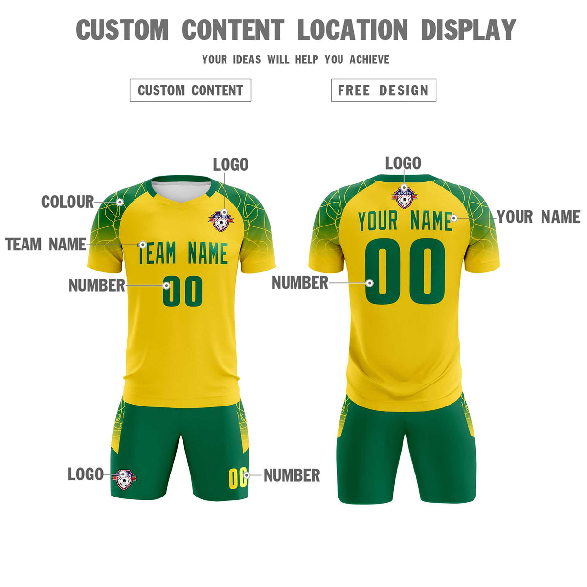 Custom Gold Classic Football Training Kit Jersey For Adults/Kids