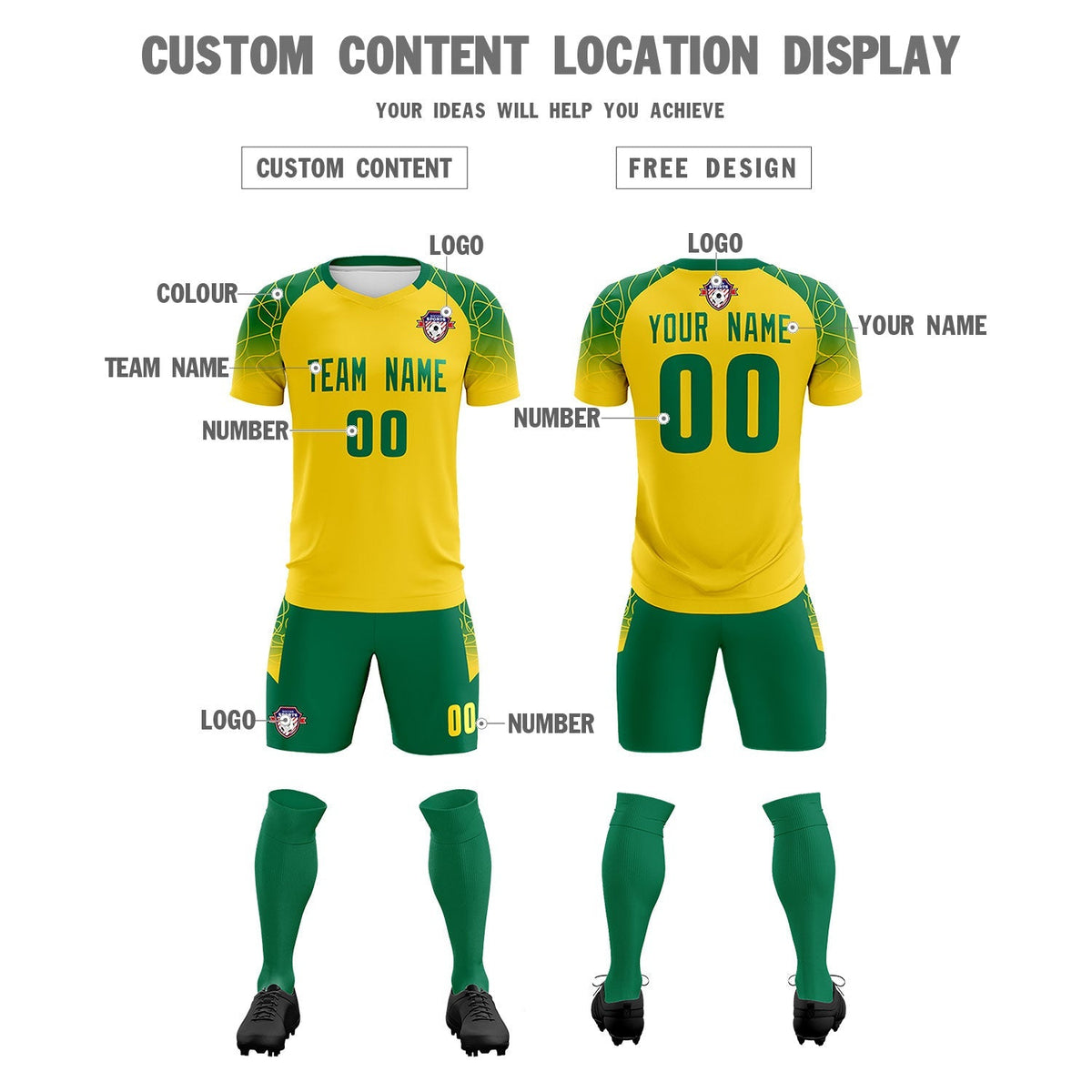 Custom Gold Classic Football Training Kit Jersey For Adults/Kids